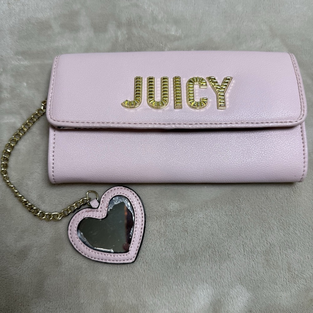 Juicy Couture Pink Wristlet/Clutch/Wallet with gold Chain